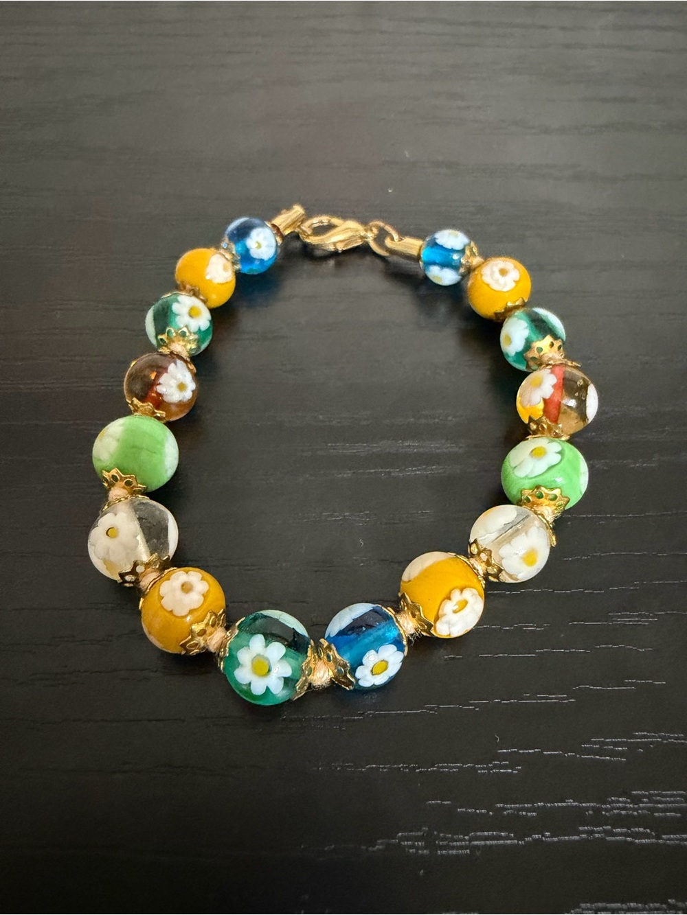 Floral Murano Glass Bead Bracelet - Multicolor